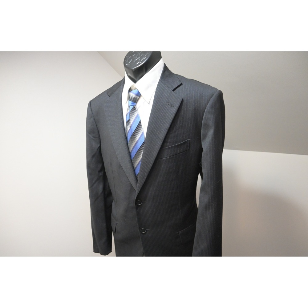 Pal Zileri Pinstripe‎ Suit Men Size 44L 36x32 Gray 2-Piece Pleated Cuffed Exc